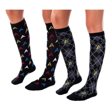 Star Trek Womens Repeat Pattern Knee High Argyle and Trexel Badges Socks 2-Pack