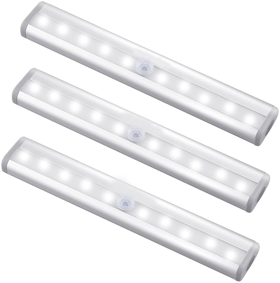 Step Light Bar Battery Operated 3 PACK LED Wireless Sensing Light,HappyCell Stick-on Anywhere Portable10 LED Super-bright Sensor Lamp Portable Wall Closet Cabinet Stairs Nightlight