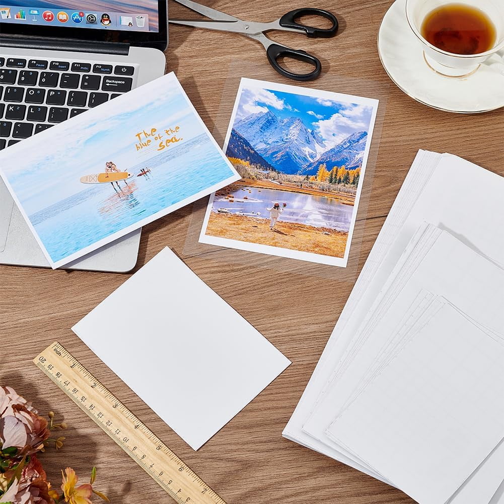 65 Sheets A4/A5/A6 PET Laminating Sheets Self-Adhesive Glossy Cold Laminating Film Waterproof Laminate Sticker for Photo Poster Documents for DIY