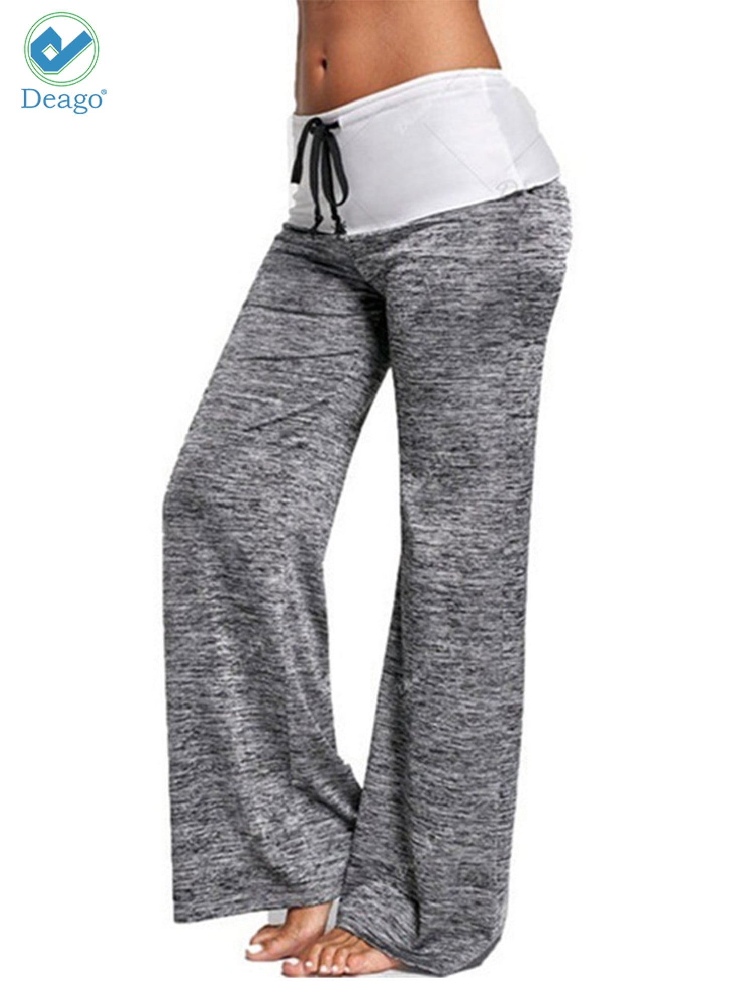 Deago - Deago Women's Loose Yoga Pants Elastic High Waist Drawstring wide leg Pants Straight-Leg