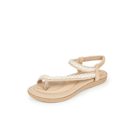 

Haute Edition Women s Bohemian Beaded Elastic Slip on Comfort Sandals