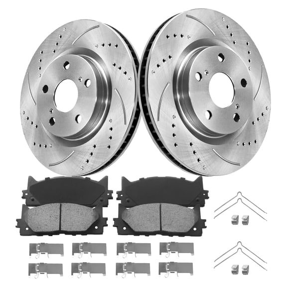 Funire Front Brake Kit for 2007 2008 2009 2010 2011 2012-2017 Toyota Camry Drilled & Slotted Disc Brake Rotors Ceramic Brakes Pads Replacement: 11.65 inch Rotor