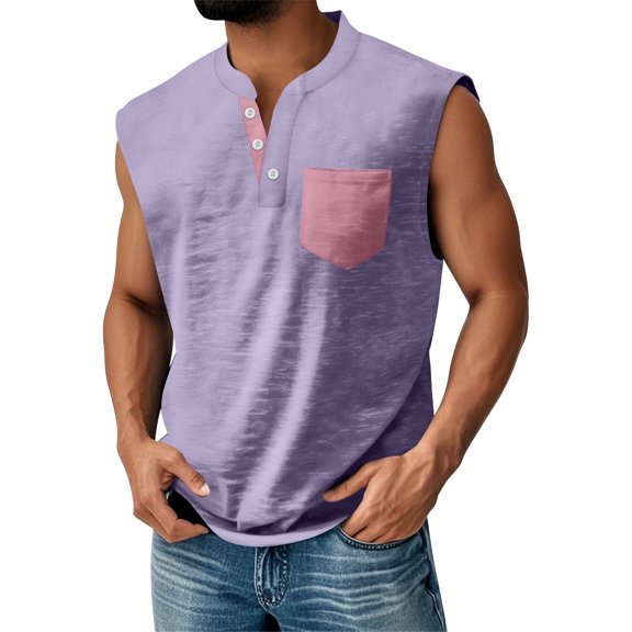 Tank Tops for Men Sleeveless Drawstring Half Zip Sporty Gym Vests Running Training Tops Light Purple M
