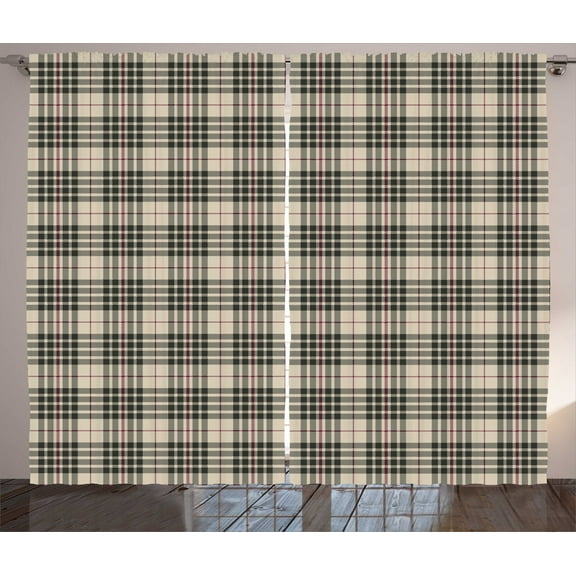 Ambesonne Vintage Curtains 2 Panel Set, Tartan British Heraldry, 108" x 84", Beige Dark Taupe Maroon