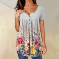 thumbnail image 2 of NAMTYQX Womens Short Sleeve Tops Loose Fit Button V Neck Casual Trendy Patterned Plus Size Short Sleeve Pleated Light Gray Size M, 2 of 5