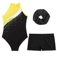 thumbnail image 4 of Sinleey Kids Girls Sleeveless Gymnastics Leotard Ballet Dance Athletic Unitard with Shorts Hair Band Yellow&Black 14, 4 of 6