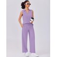thumbnail image 5 of Pinspark Lounge Sets for Women 2 Piece Sleeveless V Neck with Side Slits Top and Nine Point Pants with Pockets Outfits Summer, 5 of 6