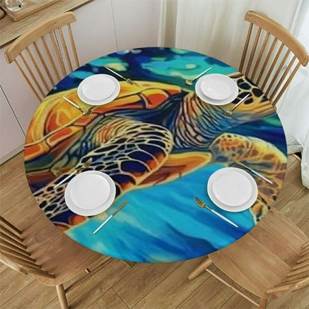 

Sheronv Turtle Ocean Bubbles Round Table Cover Stain Resistant Washable for Indoor Outdoor Kitchen Dining Wedding Parties 100% Polyester Decorative Tablecloth Various Sizes 54 -58