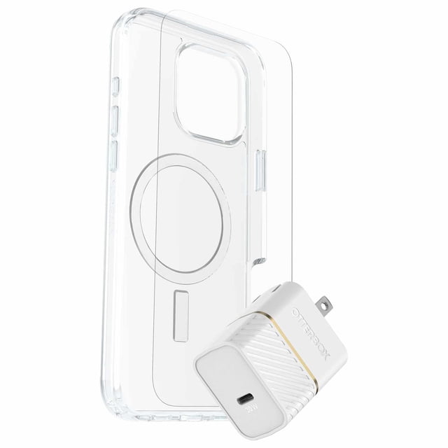 OtterBox Protection+Power Kit (Symétrique Clear MagSafe avec Verre + Chargeur Mural 30 W) Transparent pour iPhone 16 Pro Max