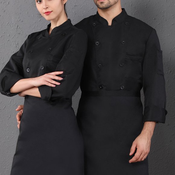 Kitchen Uniform, Chef Uniform Flexible Simple Non Fade Cotton for Cafeteria Black XL