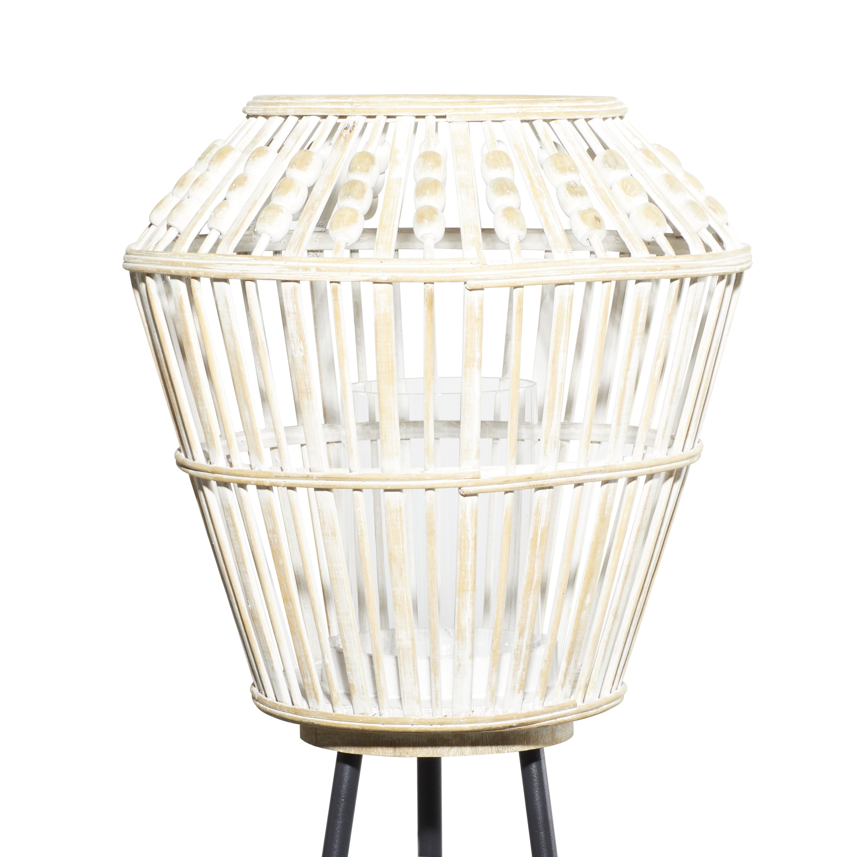 DecMode 13"W, 55"H Metal Natural Candle Lantern, White, 1 - Piece