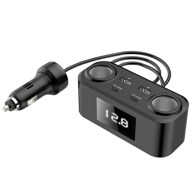 Power Car PD+QC3.0 Quick Charge Adapter 2-Socket Power Splitter 12-24V with LED Voltage Detection for Car Truck SUV