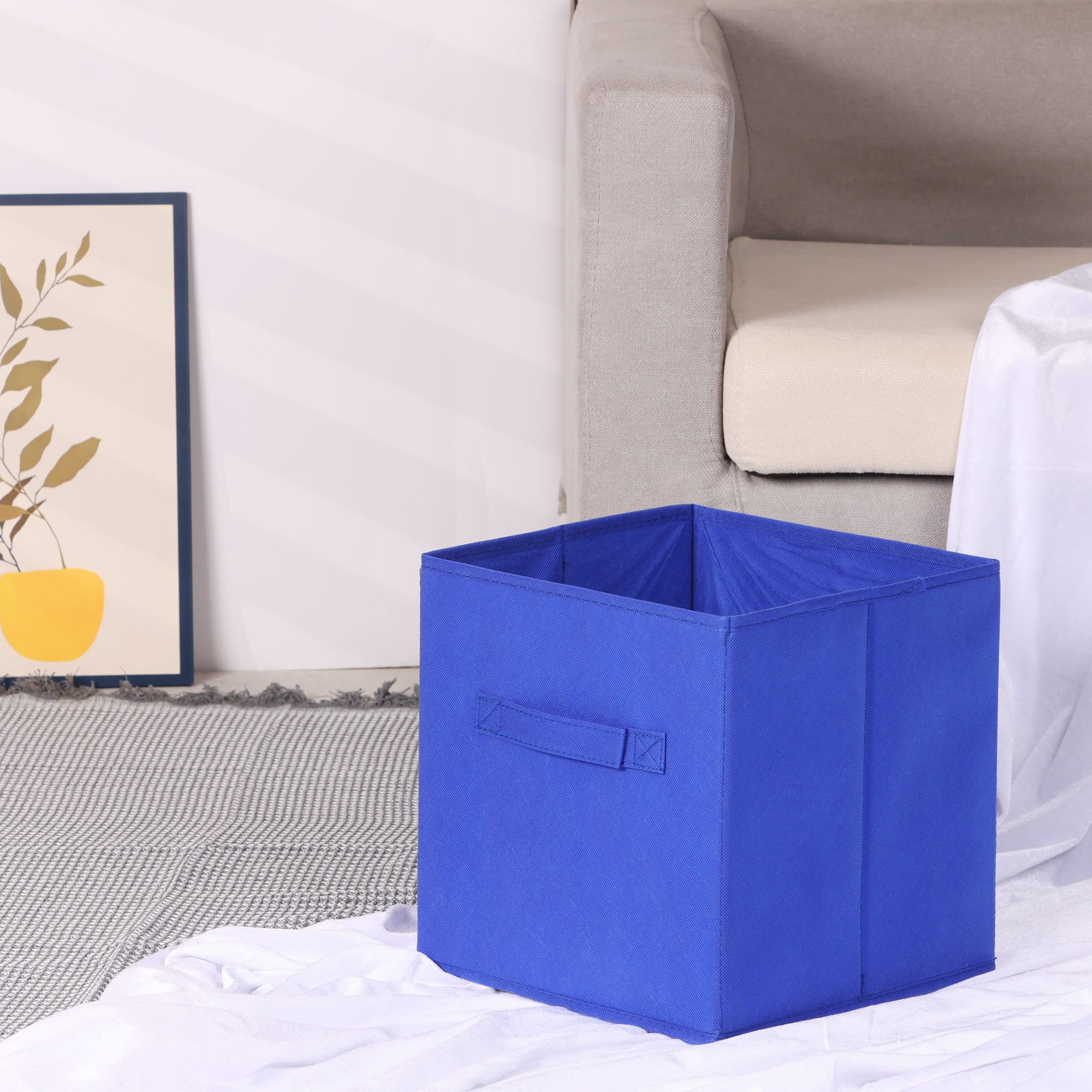 Unique Bargains Fabric Storage Cube Storage Bin Dark Blue 11*10.6*10.6in