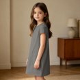 thumbnail image 3 of Grblisyd Girls Dress Crew Neck Short Sleeve Casual Dress Kids Summer Solid Color Loose Midi Dress with Pockets, 3 of 6