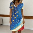 thumbnail image 4 of Women's Independence Day 250 Years Anniversary Patriotic Dress Short Sleeve Printed Star Pattern Round Neckline Casual Comfortable Daily Wear USA Flag Summer Dress 4th of July Light Blue M, 4 of 5