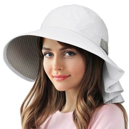 Sun Protection Hats for Women Hiking Garden Safari w/ Flap Neck Cover Wide Brim