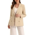 thumbnail image 1 of INSPIRE CHIC Veste pour Femme à Revers Cranté, Double Boutonnage, Blazer à Épaules Rembourrées, TP Abricot-Uni, 1 of 6