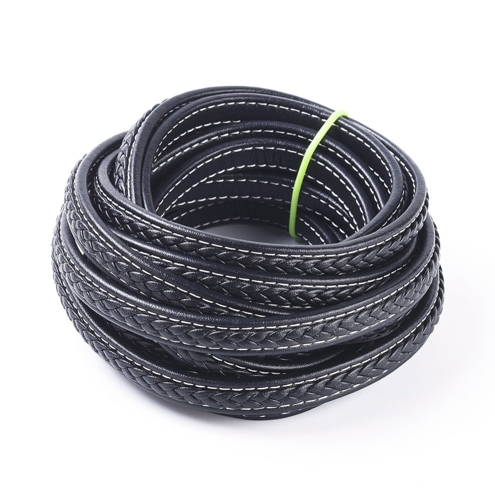 5ms Double-Deck Micro Fibe Imitation Leather Cord Flat Leather Cord for Necklace/Bracelet Jewelry Making Black 12x6mm