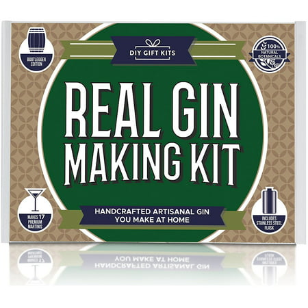 Homemade Gin Kit + Flask - (14-Piece Brewing Set) For Making Delicious Martinis, Gin and Tonics, Spirits & Cocktails At Home | Botanicals, Stainless Steel Flask, Recipe Guides, Bottles & Labels & More