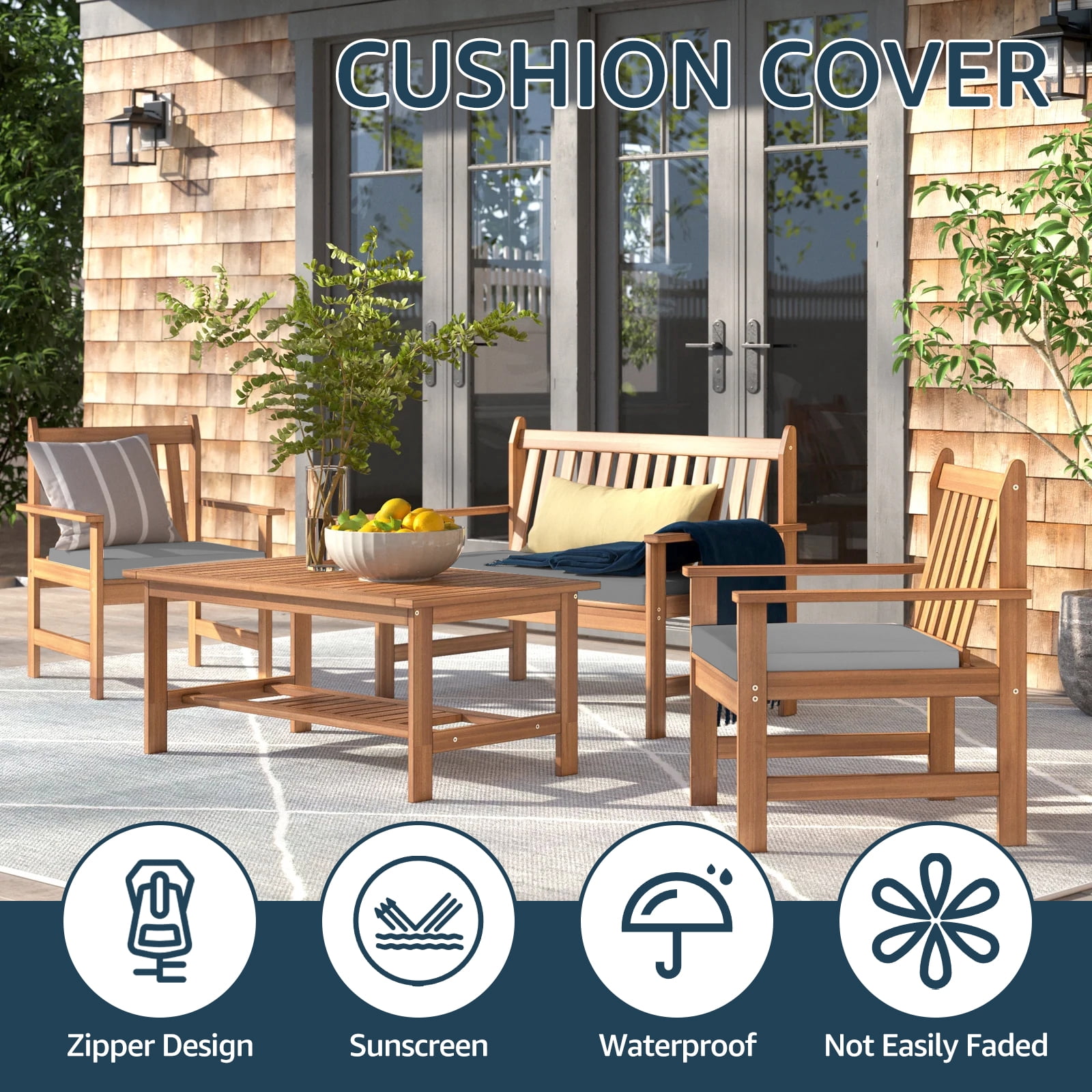 Light Gray Outdoor Seat Pad Cover, Patio Chair Cushion Replacement Covers , 24" x 24", 4 Pack