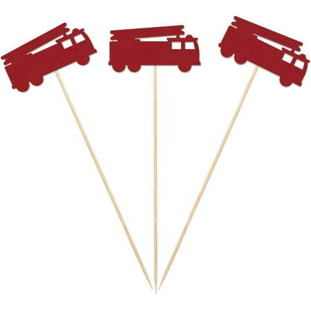 Fire Truck Centerpiece Sticks, 12-Pack Table Topper Double-Sided Firefighter Birthday Baby Shower Party Decorations