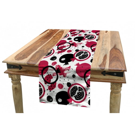 Fruit Table Runner, Hand Drawn Grunge Style Pomegranates Illustration with Paint Stains, Dining Room Kitchen Rectangular Runner, 3 Sizes, by Ambesonne