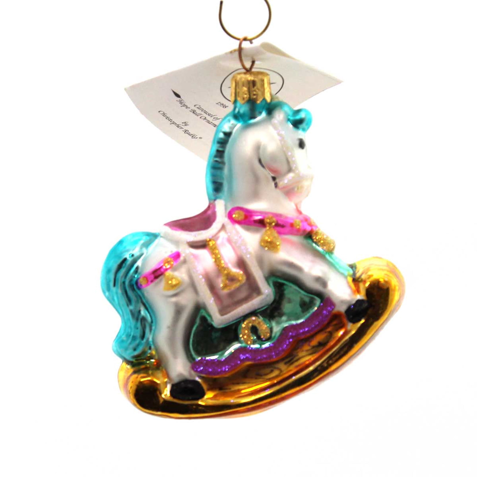 Christopher Radko CAROUSEL OF HOPE BALL ORNAMENT Glass Rocking Horse