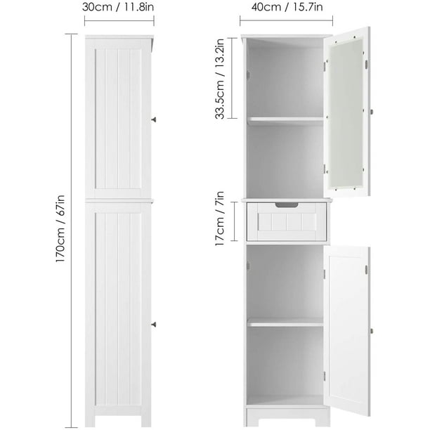 Homfa Bathroom Storage Cabinet, White Linen Cabinet, Narrow Tall Cabinet Storage Tower with Door and Drawer