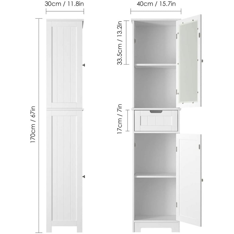 White Bathroom Storage Cabinet Narrow Side Cabinet Shelf Crevice Storage,  Tall Bathroom Cabinet with Wheels, Freestanding Linen Tower for Bedroom