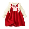thumbnail image 1 of FhsagQ Dresses Girls' Christmas Dresses Formal Toddler Girls Warm Ruffle Trim Ribbed Knit Sweater Dress Christmas Dresses for Girls 10-12 Girls Christmas Dresses 10-12 Long Red 4-5 Years, 1 of 4
