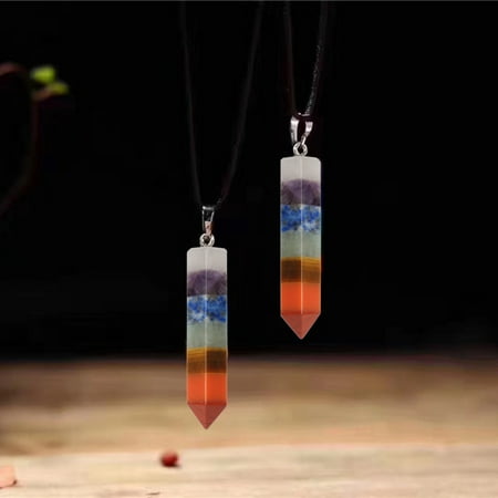 - 7 Chakra Healing Pendant Wand Layered Crystal Faceted Stick Healing Balancing Pendants Stress Relive, DIY Necklace, 1PC