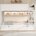 thumbnail image 4 of Harper & Bright Designs Full XL over Full XL Bunk Bed with 2 Drawers, Wood Full XL Bunk Bedframe with Storage Cabinets and LED Lights for Bedroom, White, 4 of 13