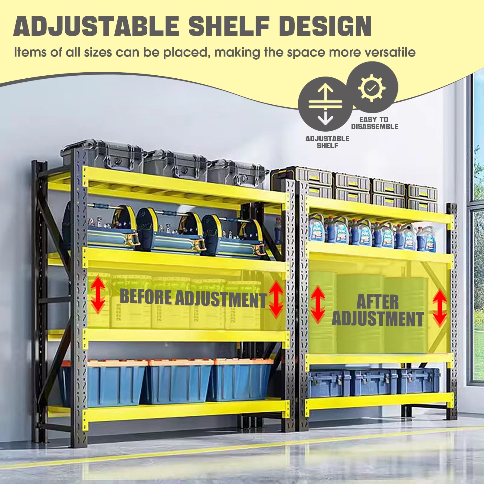 Heavy Duty Storage Rack Shelving Unit, 4-Tier Industrial Warehouse Shelf, Available in Blue-Orange, Yellow, Black (Yellow and Black, W78.74*D23.62*H78.74)