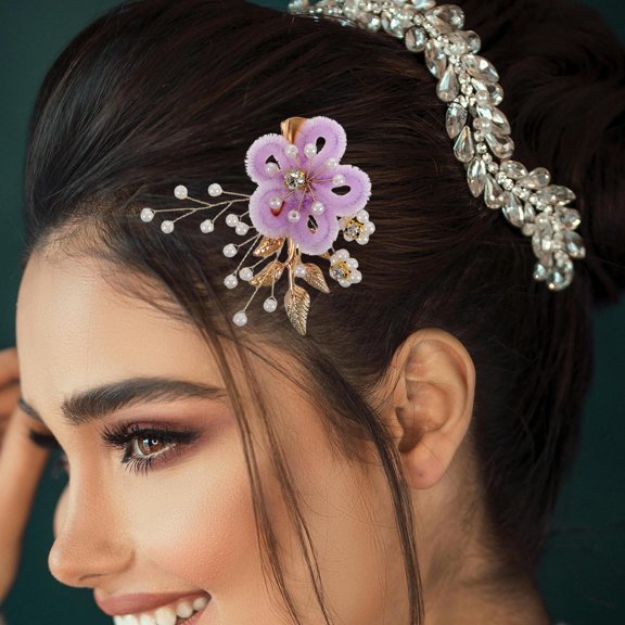 ETEREAUTY 3Pcs Plush Flower Hair Clips, Handmade, Assorted Color, Secure Alligator Clip Design