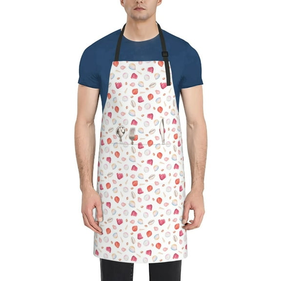 Naloa Red coral and scallop seashell Apron Kitchen Aprons with Pockets for Women Men Chef