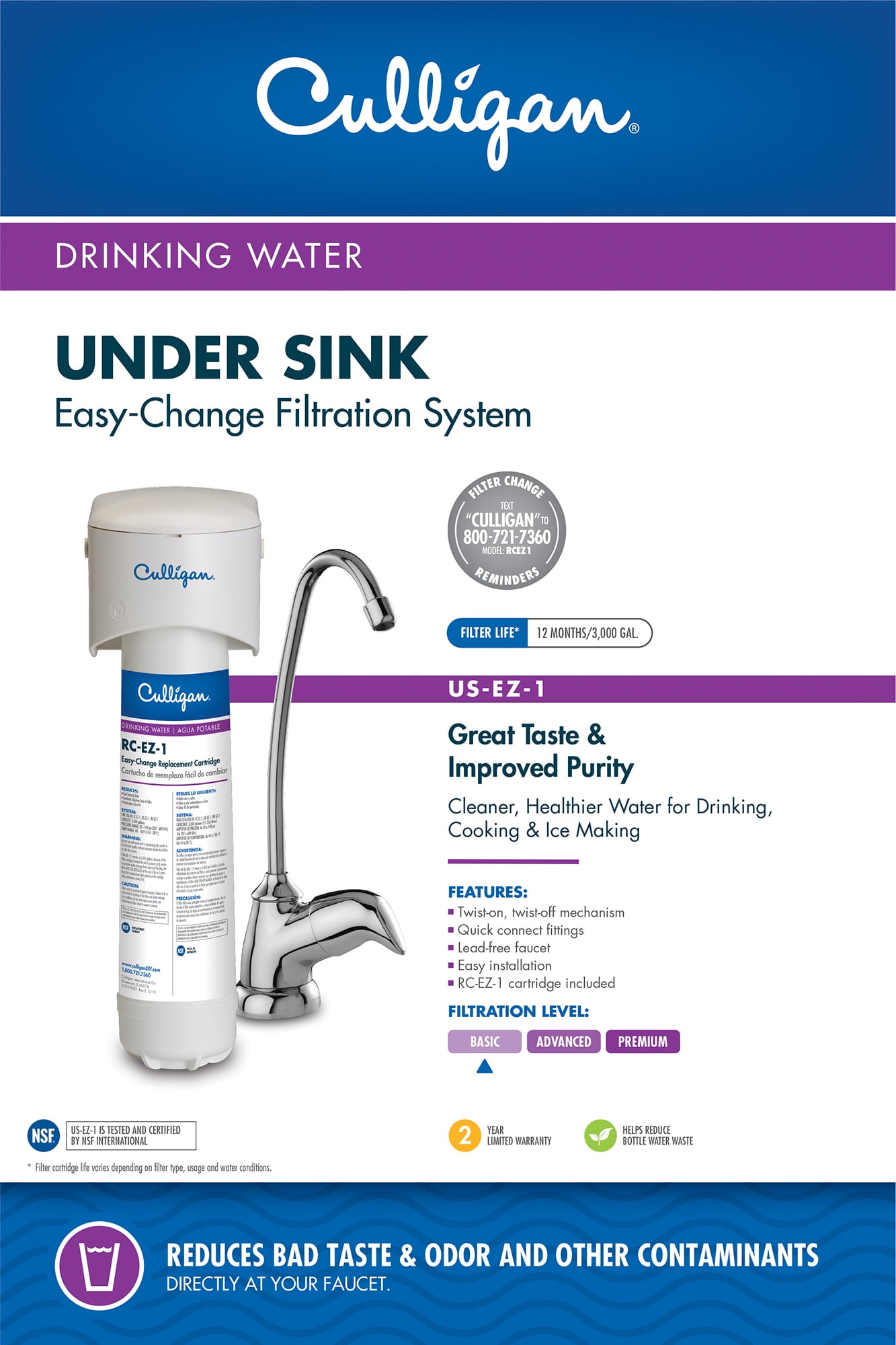 Culligan Easy-Change Under Sink Water Filtration System - Level 1 Filter
