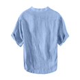 thumbnail image 5 of Mens Linen Shirts Casual 3/4 Sleeve T-Shirts Button down Shirt Regular-Fit Henley T-Shirt Summer Lightweight Beach Vacation Tops Light Blue 5Xl, 5 of 5