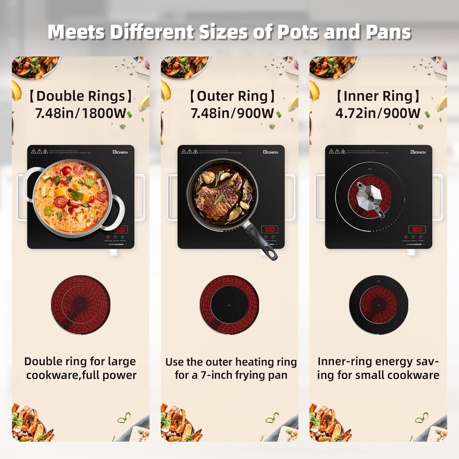 110V Portable Electric Cooktop with 3 Heat Modes, 3-Hour Timer & Safety Lock