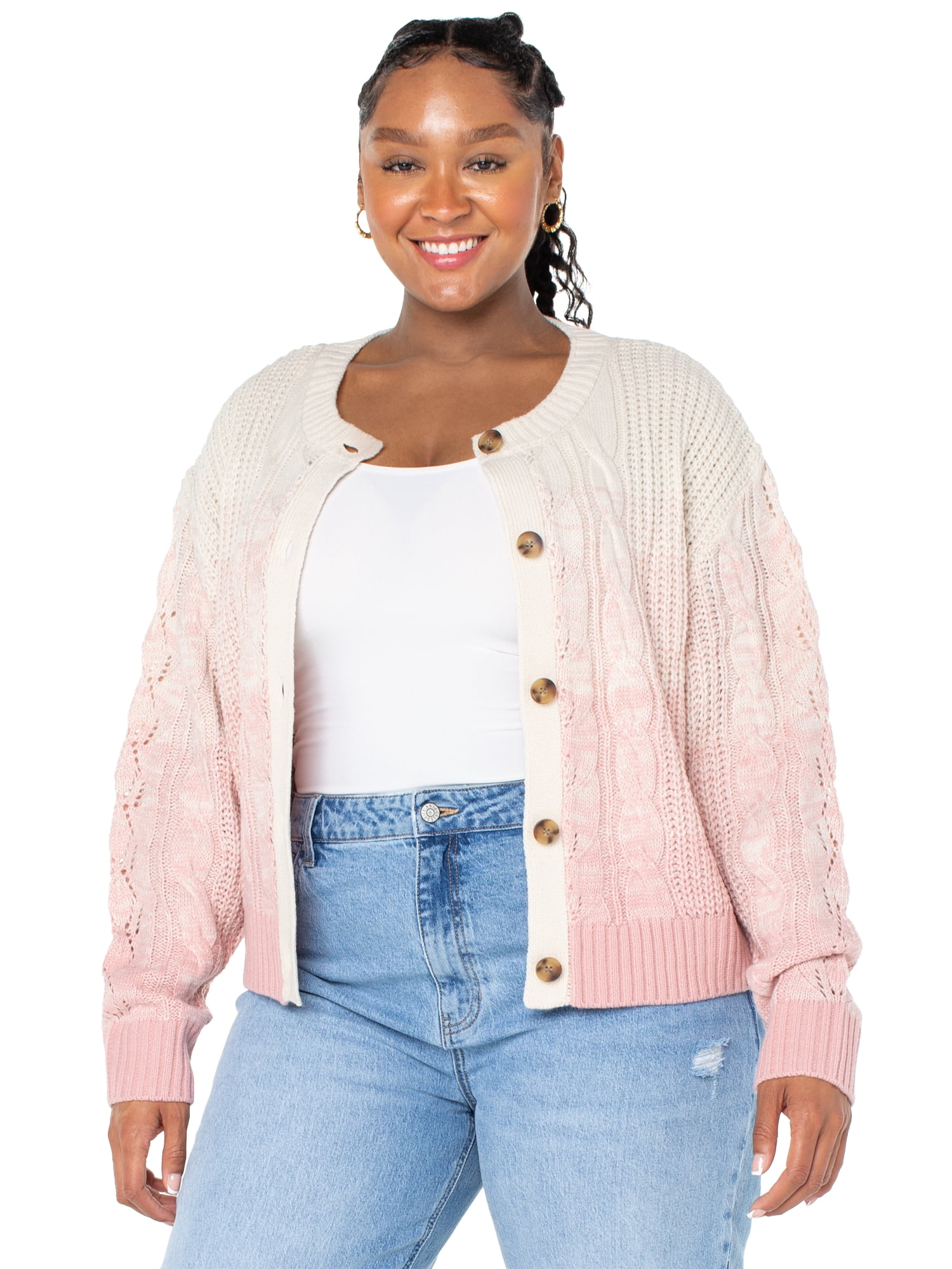 Celebrity Pink Women’s and Women’s Plus Ombre Cardigan Sweater, Sizes XS-4X