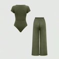 thumbnail image 6 of Women's Ribbed Two Piece Set, Square Neck Crop Top and High Waist Wide Leg Pants Set, Casual Summer Outfit with Side Pockets, Fashion Two Piece Outfit for Going Out Outfits Army Green, 6 of 8