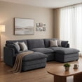 thumbnail image 4 of 3 Seater Sectional Couches for Living Room, Noelse U Shaped Couch with Double Layer Cushions, Sleeper Sofa Couches with Corduroy Pet-Friendly Fabric for Living Room Bedroom and Apartment, Gray, 4 of 9