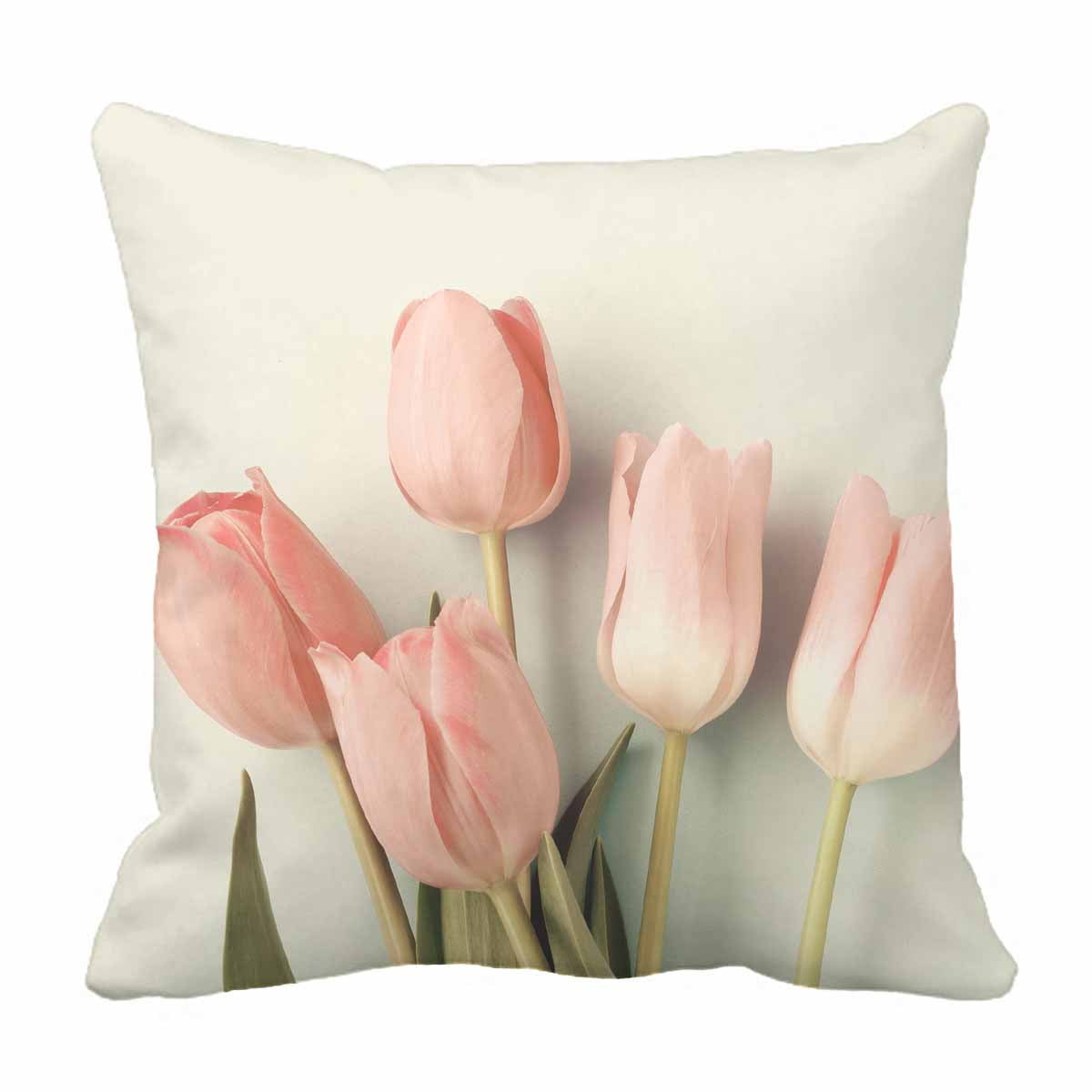 PKQWTM Vintage pink tulips Bed Decor Pillow Cases Zippered Cushion Cover Size 16x16 Inches