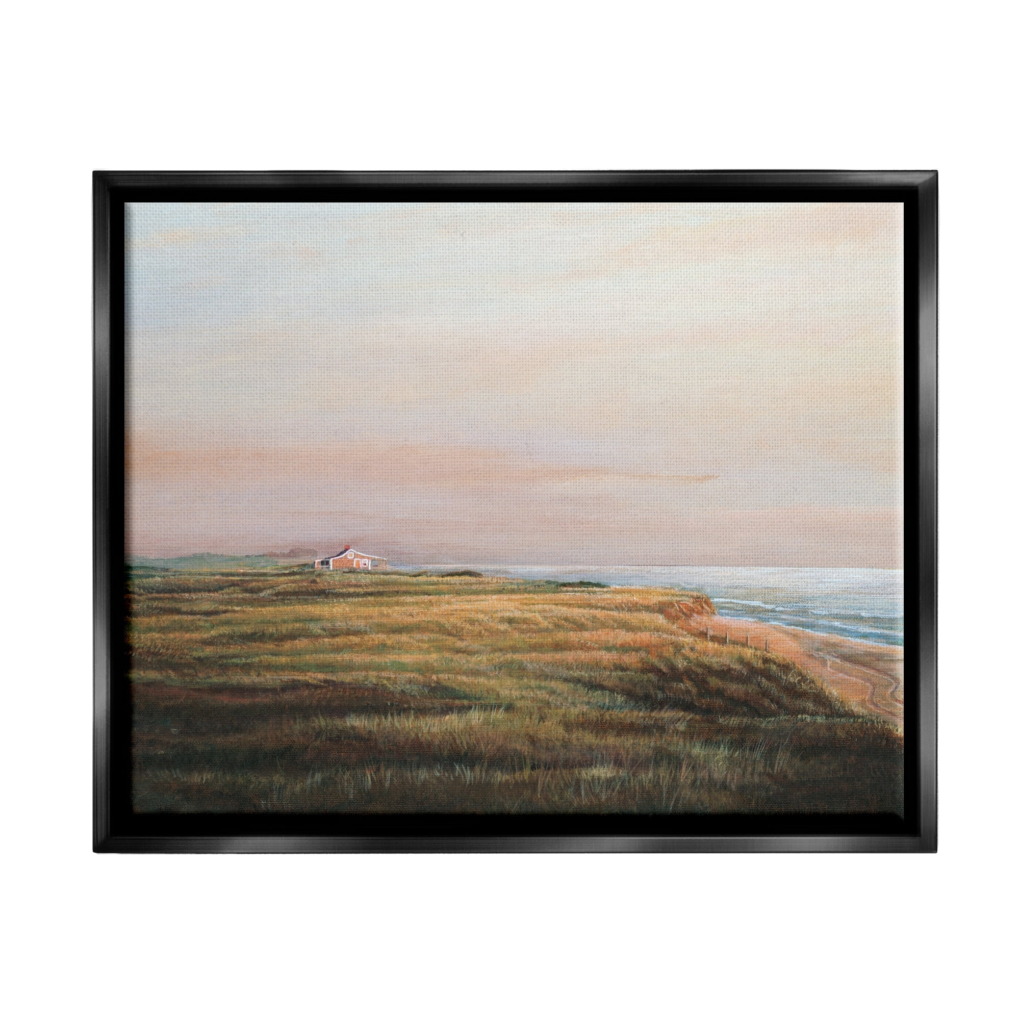 Stupell Industries Distant Seaside Cottage Rural Beach Ocean View Painting Luster Gray Floating Framed Canvas Print Wall Art, Design by Tom Mielko