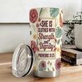 thumbnail image 2 of Christian Tumbler 20oz Strength & Dignity Coffee Tea Cup with Lid for Women Proverb Encouraging Bible Verse Pink Floral, 2 of 6