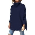 thumbnail image 2 of Women'S Turtle-Neck Oversized Sweaters Long Batwing Sleeve Spilt Hem Tunic Pullover Knit Tops Royal Blue S, 2 of 7
