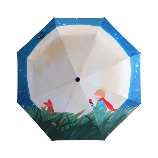 Toystoory Paraguas triple con dibujos animados impermeable y versátil protección al aire libre patrón de dibujos animados Paraguas de lluvia El Principito