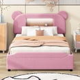 thumbnail image 2 of Full Size Upholstered Platform Bed with Cartoon Ears Shaped Headboard, LED and USB, Fabric Upholstered Platform Bed Frame with Headboard and 2 Drawers(Pink, Full), 2 of 10