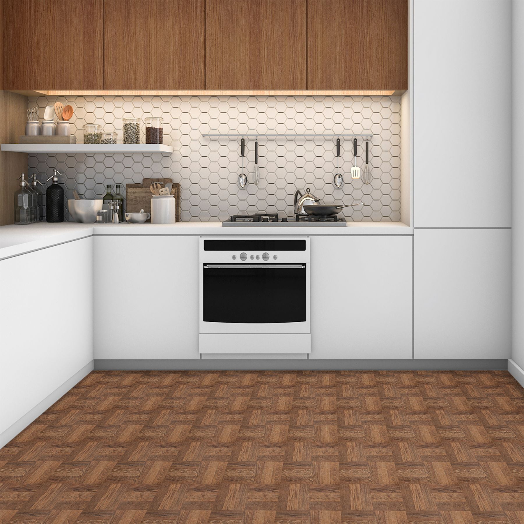 Traditional Elegance Elite 12x12 2.0mm Self Adhesive Vinyl Floor Tile - Walnut Parquet - 9 Tiles/9 sq. ft.