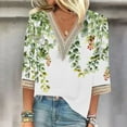 thumbnail image 2 of Womens Blouses Long Sleeve Fashion Women's Summer V-Neck 3/4 Sleeve Lace Splicing Print Casual T-Shirt Blouse, 2 of 5