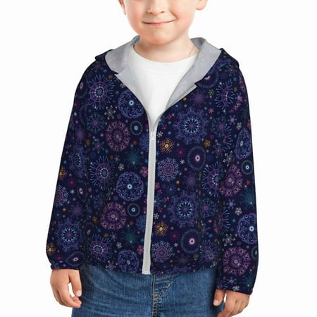 

Goofa Stars And Gradient Colorful Snowflakes Printed Kids Zip-Up Hoodie Girls Boys UPF50+ Sun Protection Jacket Hooded Cooling Shirt-4 Years